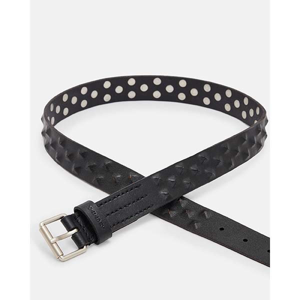 Allsaints Australia Mens Ashby Covered Studded Leather Belt Black/Nickel AU08-538